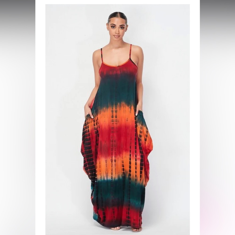 Tie Dye Vacation Maxi Sun Dress with pockets
